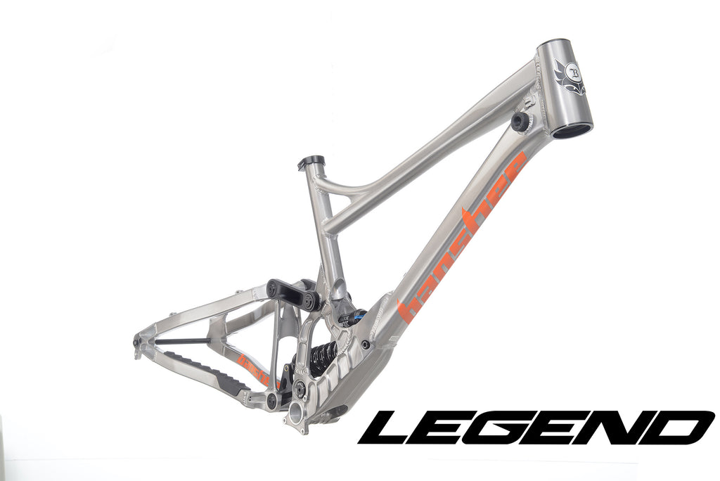 NO SHOCK - Legend 27.5 Frame - XL Raw With Orange Decals, Headset