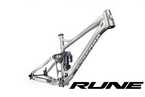 Rune V3.2 Frameset - Medium Tint Raw With Dark Blue Decals, FOX Float X2 Performance Shock, Headset